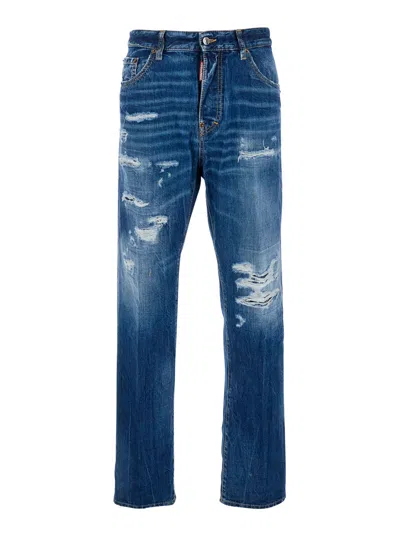 Dsquared2 Men's Straight-fit Ripped Denim Jeans With Back Logo Patch In Animal Print