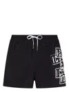 DSQUARED2 MEN'S STRETCH BLACK AND WHITE SWIM SHORTS WITH LOGO PRINT