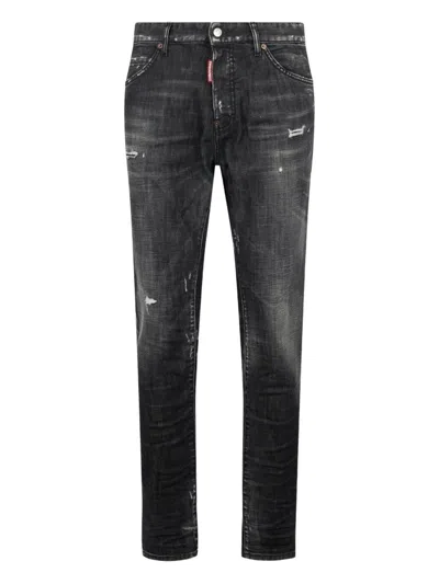 Dsquared2 Stretch Denim Sexy Twist Jeans With Paint Effect Details 17c In Black
