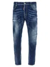 Dsquared2 Tidy Biker Blue Jeans With Paint Embellishments And Logo Patch On The Rear In Denim Man In Animal Print