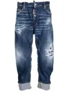 Dsquared2 Distressed Cropped Jeans In Navy Blue