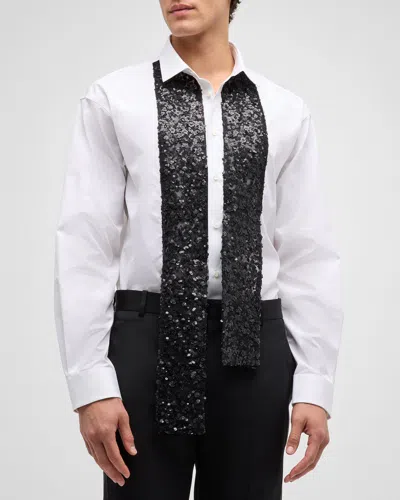 Dsquared2 Men's Tuxedo Shirt With Sheer Blossoms Scarf In Black/whit