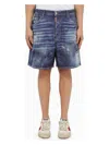 Dsquared2 Washed Navy Blue Bermuda Shorts With Denim Wears In Blue