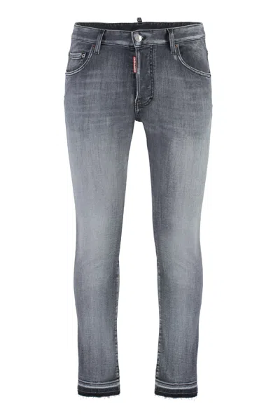 Dsquared2 Men's Washed-out Skater Jeans With Customized Rivets And Leather Logo Patch In Gray