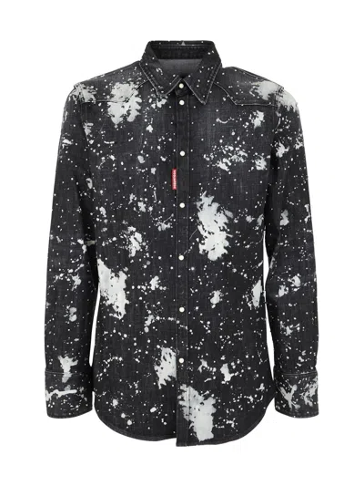 Dsquared2 Denim Western Overshirt With Studded Application In Multi
