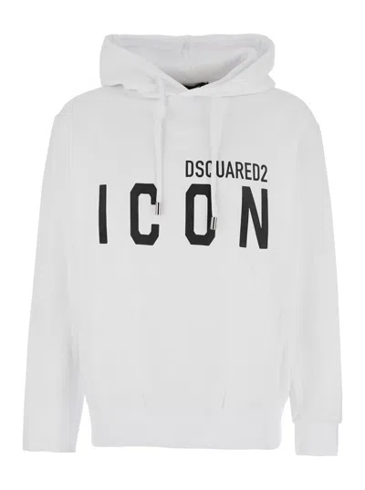 DSQUARED2 DSQUARED2 MEN WHITE HOODIE WITH LOGO PRINT ON THE FRONT IN COTTON MAN