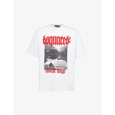Dsquared2 Mens White Horror Lodge Graphic-print Relaxed-fit Cotton-jersey T-shirt