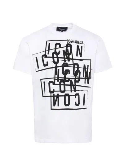 DSQUARED2 MEN'S WHITE ICON STAMPS COTTON T-SHIRT FOR SS24