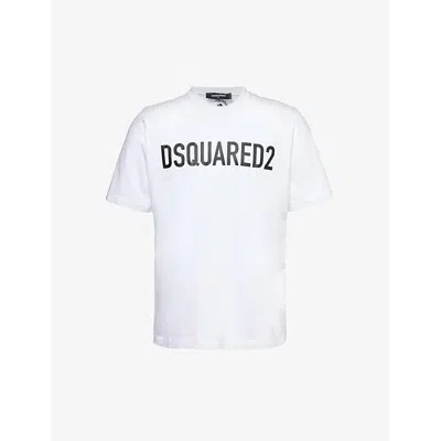 DSQUARED2 DSQUARED2 MEN'S WHITE LOGO-PRINT RELAXED-FIT COTTON-JERSEY T-SHIRT