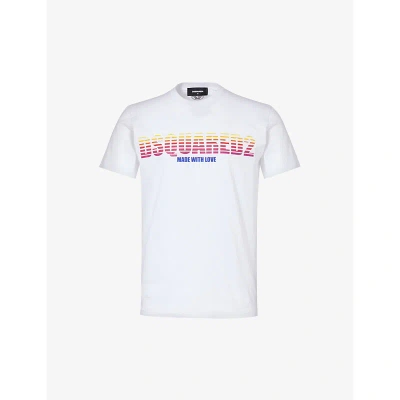 Dsquared2 Mens White Logo Text-print Cotton-jersey T-shirt