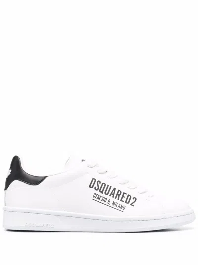 Dsquared2 Men's White Low-top Sneakers For Ss23 In Genuine Leather With Contrasting Heel Insert