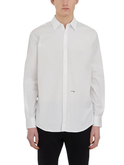 Dsquared2 Men's White Popeline Stretch Embroidered Mini Logo Shirt