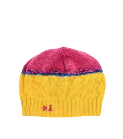 Dsquared2 Men Yellow Embroidered Logo Beanie Cap In Multi