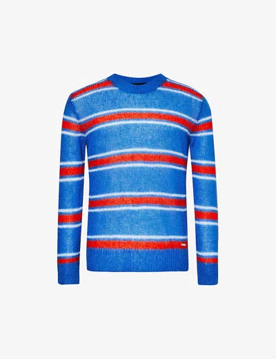 Dsquared2 Mens Yellow Pink Light Blue Striped Crew-neck Knitted Wool-blend Jumper