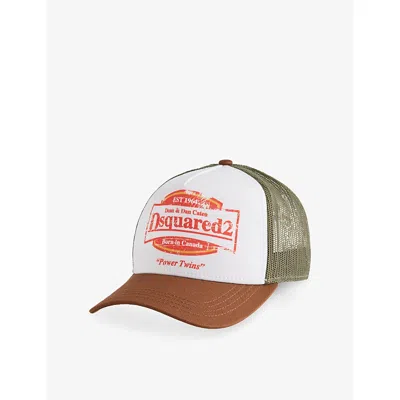 Dsquared2 Mens Bianco/ Militare/ Miele Logo-embroidered Cotton Cap