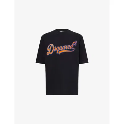 Dsquared2 Mens Black Embossed Text-print Loose-fit Cotton T-shirt Xxl