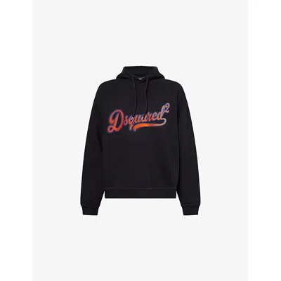 Dsquared2 Mens Black Embossed-text Relaxed-fit Cotton-jersey Hoody