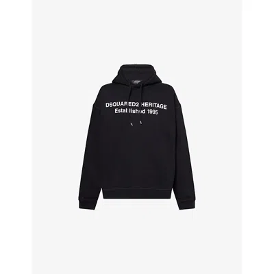 Dsquared2 Mens Black Heritage Text Print Relaxed-fit Cotton-jersey Hoody