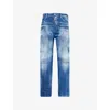 Dsquared2 Mens Navy Blue Carpenter Paint-splatter Relaxed-fit Tapered Stretch-denim Jeans In Navy Blue