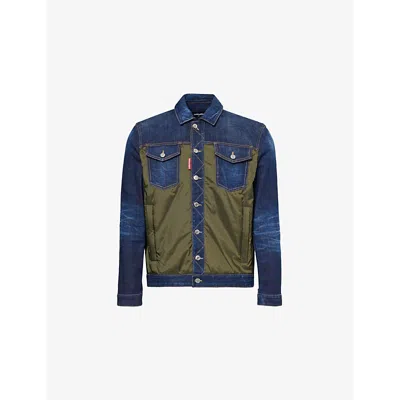 Dsquared2 Mens  Contrast-panel Denim-blend Jacket In Navy Blue/ Green