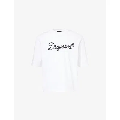 Dsquared2 Mens White Embroidered-logo Loose-fit T-shirt