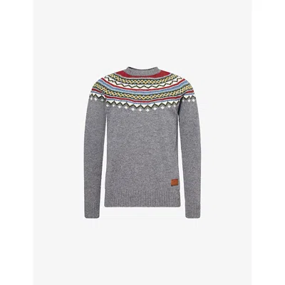 Dsquared2 Mens Multicolor Jacquard Intarsia Logo-patch Wool Knitted Jumper In Gray