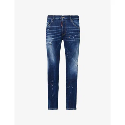 Dsquared2 Mens Navy Blue Paint Skater Slim-fit Denim Jeans