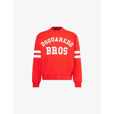 Dsquared2 Mens Football Logo-print Cotton-jersey Sweatshirt Red
