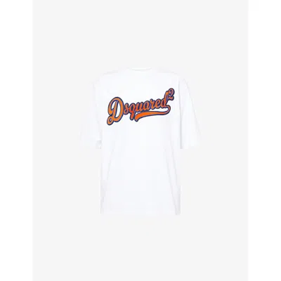 Dsquared2 Mens White Embossed Text-print Loose-fit Cotton T-shirt Xl