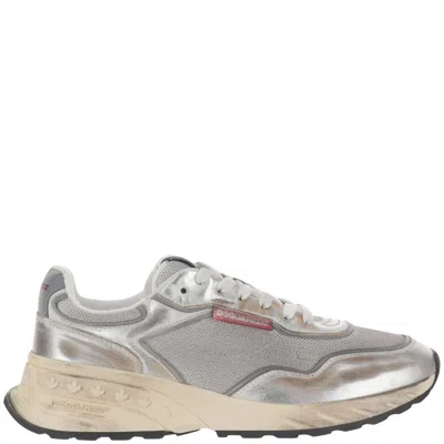 Dsquared2 Mesh And Leather Sneakers With Logo In Silver