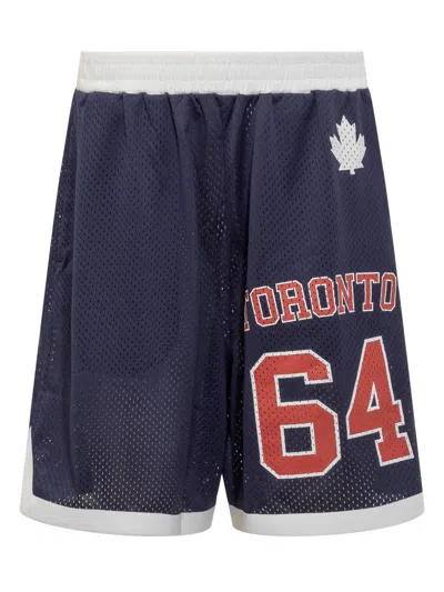Dsquared2 Mesh Fabric Shorts With Logos In Navy Blue