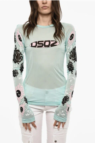 Dsquared2 Mesh Printed Long Sleeved Top