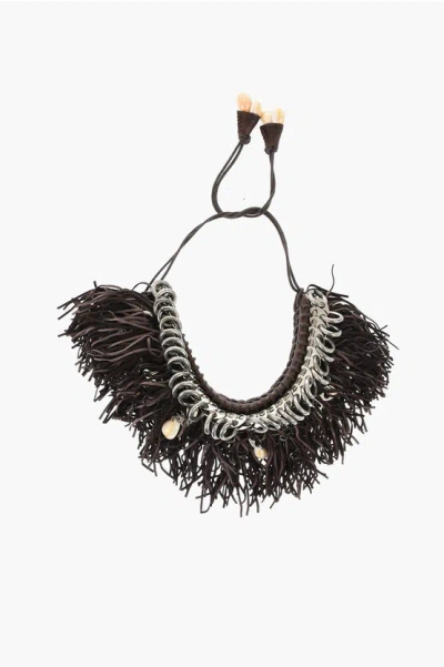 Dsquared2 Metal African Hyena Plastron Necklace With Fringes And Charm