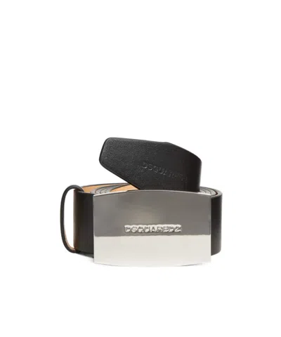 Dsquared2 Logo-buckle Leather Belt In Black