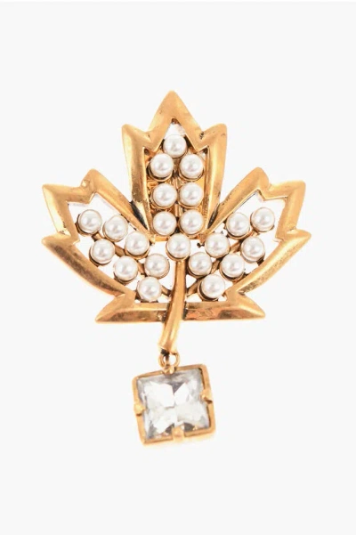 Dsquared2 Metal Canadian Leaf Pin Embellished With Beads Grösse Unica