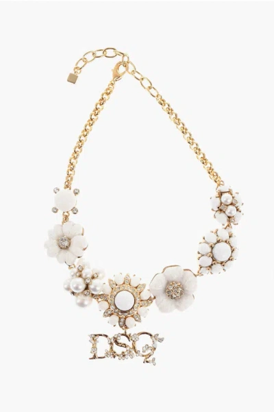 Dsquared2 Metal Choker Necklace With Floral Design Embellished With Rh Grösse Uni