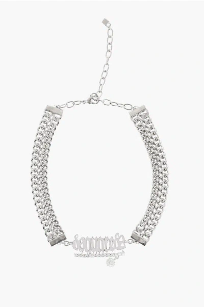 Dsquared2 Metal Choker Necklace With Rhinestone Embellished Detail In Metallic