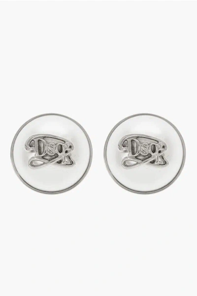 Dsquared2 Metal Clip-on Earrings With Embossed Monogram In Silver