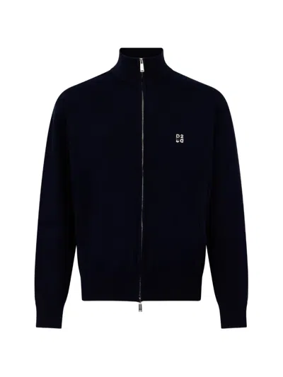 Dsquared2 Metal D2 Upside Down Knit Cardigan In Blue