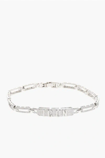 Dsquared2 Metal Icon Clubbing Bracelet Embellished With Rhinestones
