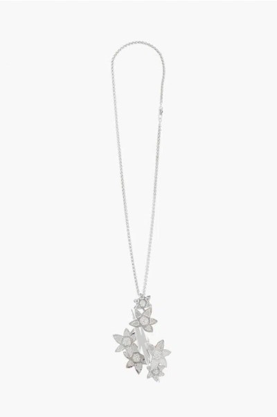 Dsquared2 Metal Necklace With Flower Design Pendant Embellished With R