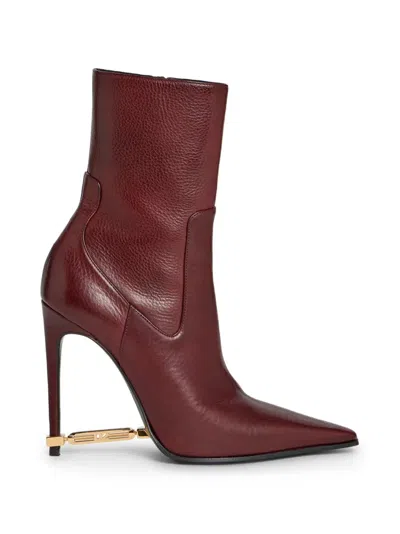 Dsquared2 Metal-bar Heeled Ankle Boots In Red
