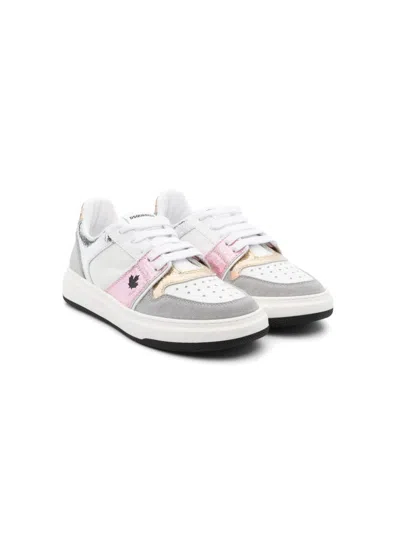 Dsquared2 Kids' Metallic-detail Sneakers In White