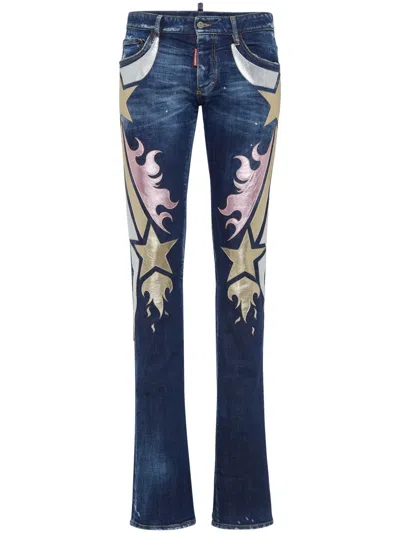 Dsquared2 Metallic-detailing Flared Jeans In Blue