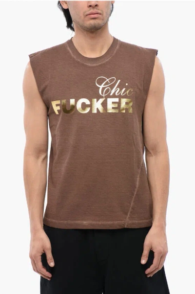 Dsquared2 Metallic Effect Print Fucker Sleeveless T-shirt In Brown