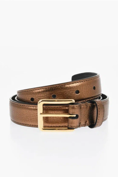 Dsquared2 Metallic Leather Belt With Golden Buckle 25mm