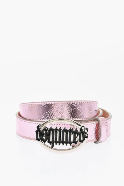 Dsquared2 Metallic Leather Belt With Gothic Dsquared Buckle 25mm