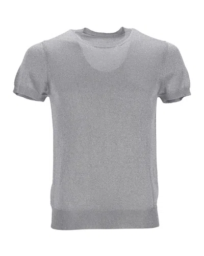 Dsquared2 Metallic Rib Knit T-shirt In Silver Polyester In Gray