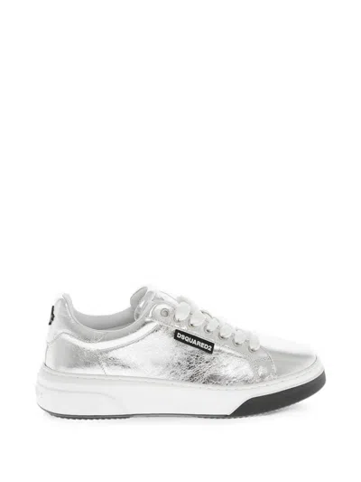 Dsquared2 Metallic Textured Leather Sneakers In Silver