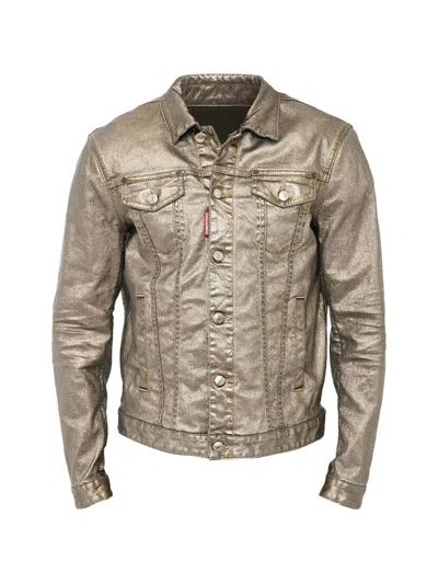 Dsquared2 Metallic-effect Logo-patch Jacket In Gold